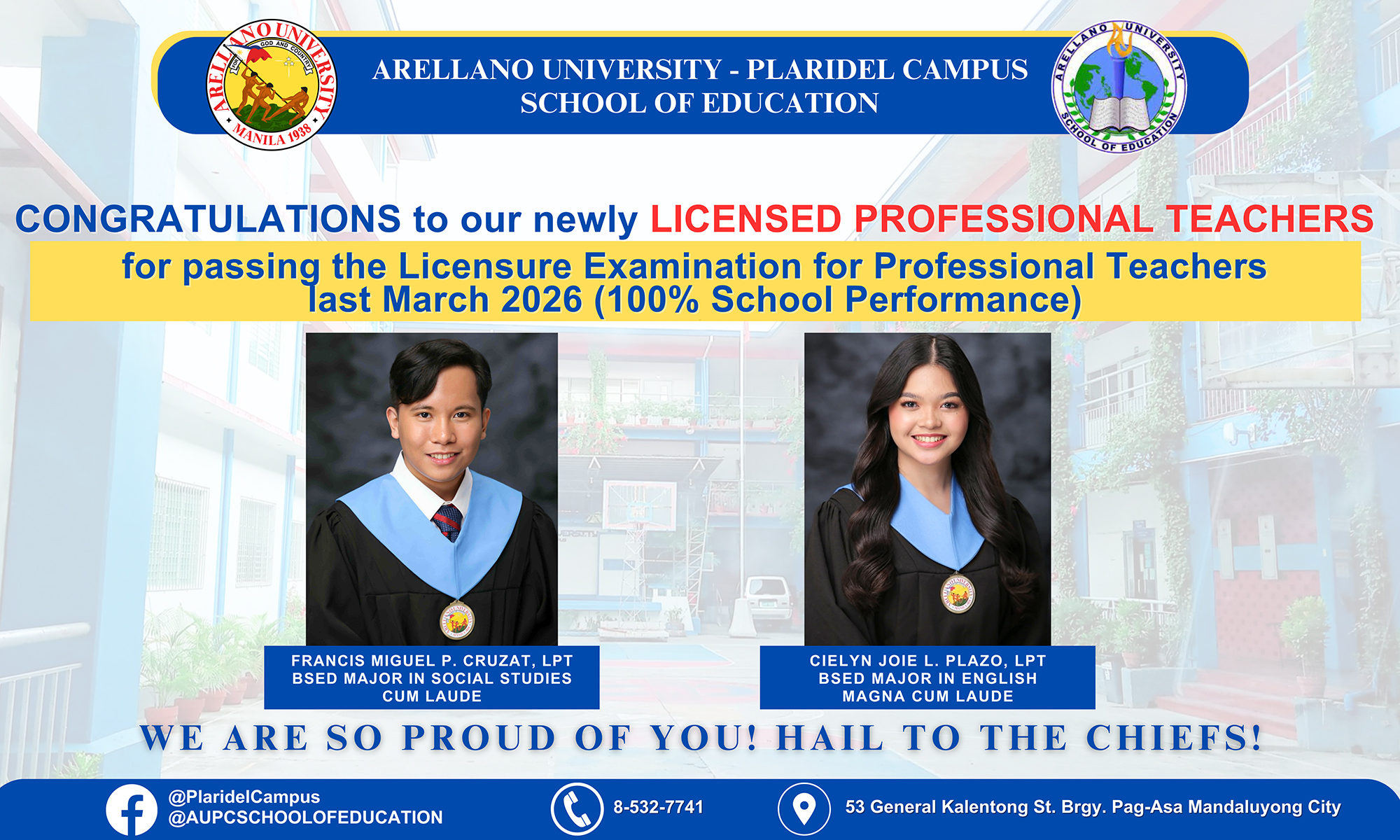 Two Graduates. 100% Success! Meet AU-Plaridel’s Newest LPTs